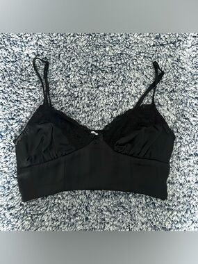 Garage black lace trim cropped bra top